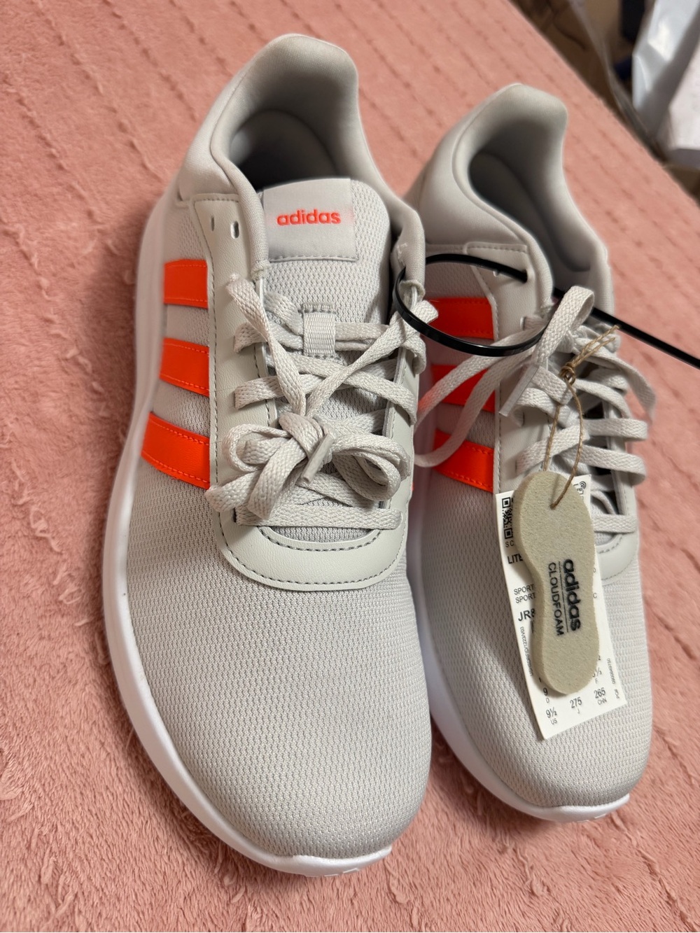 adidas Men’s Neutral Gray Sneakers with Bright Orange Stripes